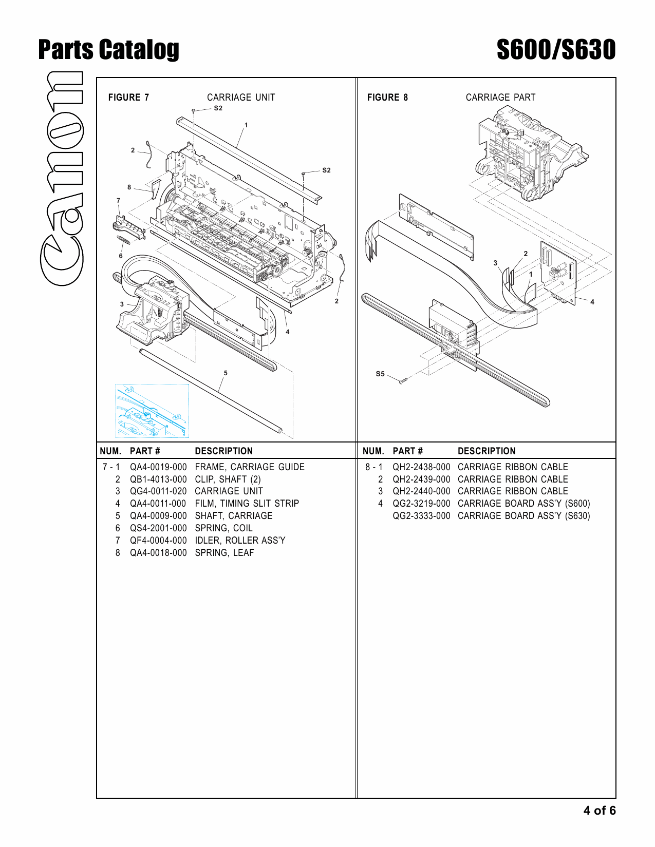 Canon PIXUS S600 S630 S630N Parts Catalog Manual-5